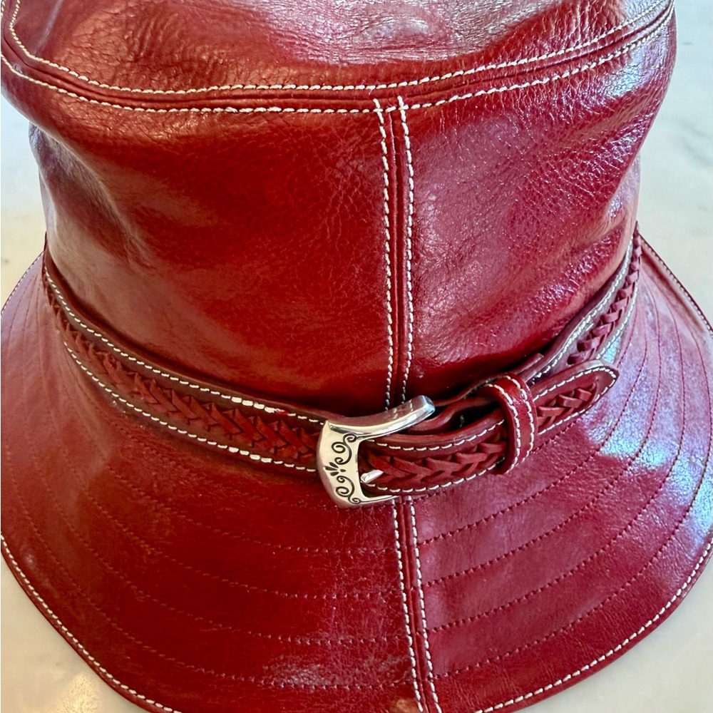 Brighton Red Leather Hat with Silver Buckle